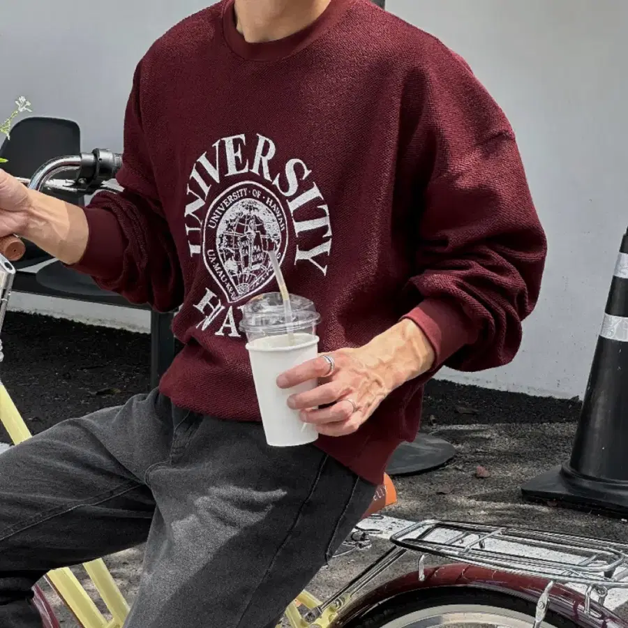 유니버시티 하와이 리버스 맨투맨 버건디 FREE