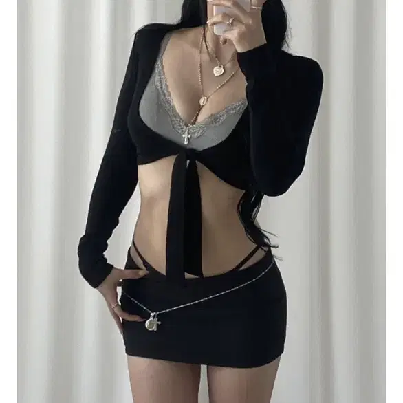 새상품) 엔젤넘버555 베이직 로우웨스트 미니 스커트 블랙 M