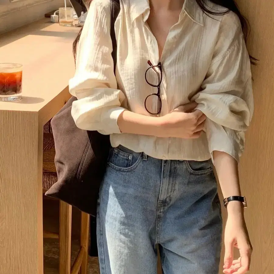 퓨어다 아이보리 링클 셔츠