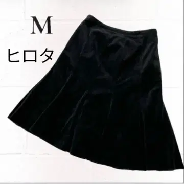 히로타 스웨이드 느낌 플레어 스커트 무릎 기장 블랙 M 블랙 성숙/러블리