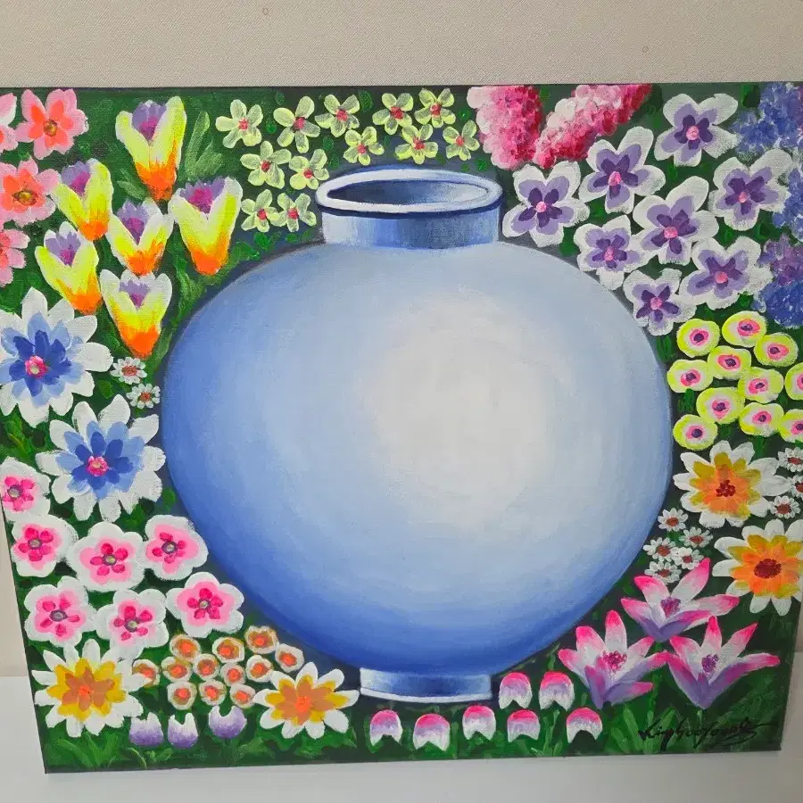 김수영 작가 유화 꽃 그림 꽃향기 달항아리""