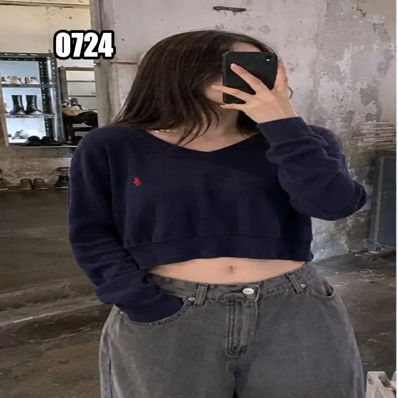 S 폴로 랄프로렌 크롭 브이넥 니트