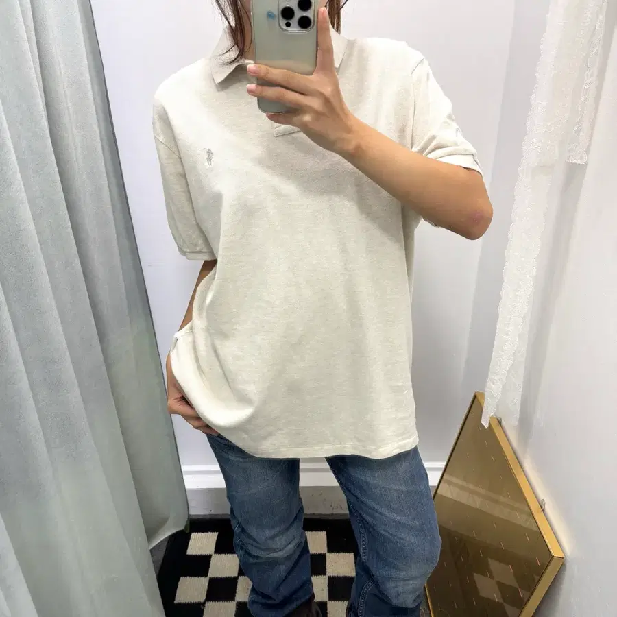 폴로 베이지 커스텀 슬림핏 반팔 카라티