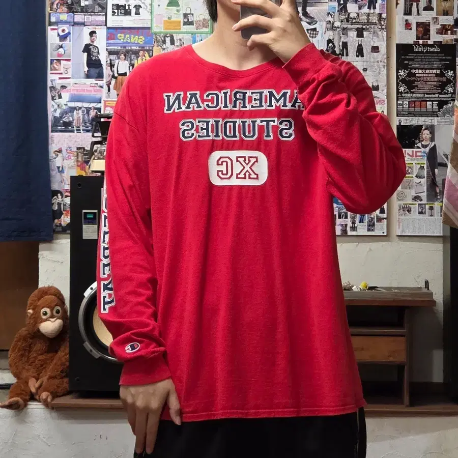 JPN 챔피온 레드 프린팅 롱슬리브