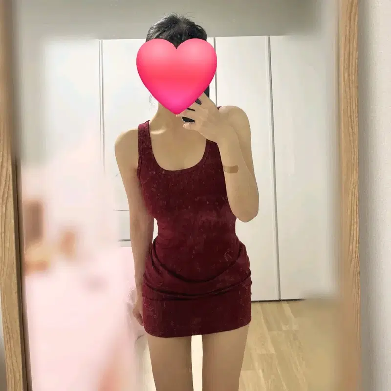버건디 골지 원피스 + 브라 + 끈 팬티 세트 (중고)