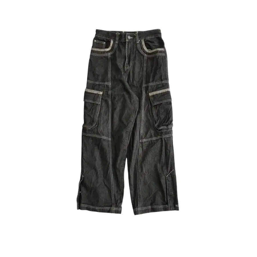 maison mined 메종미네드 스티치 카고 와이드 흑청 팬츠