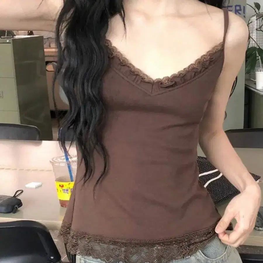 브라운 레이스 뷔스티에