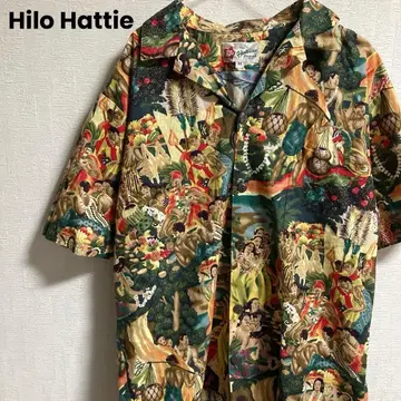 Hilo Hattie 오픈 카라 올 패턴 알로하 셔츠 플라 걸