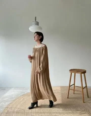 CLANE 베이지 2WAY 레이어드 개더 원피스