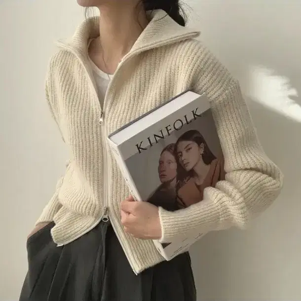 베이지색 투웨이 니트 집업 (XS/S/M, 44/55/66, 80/85/90 사이즈)