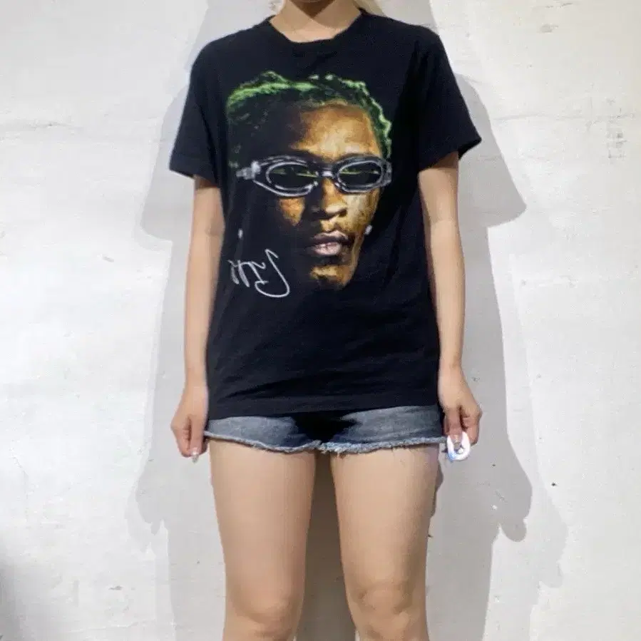 영떡 Young Thug 슬라임 그린 헤어 그래픽 랩 티셔츠 S