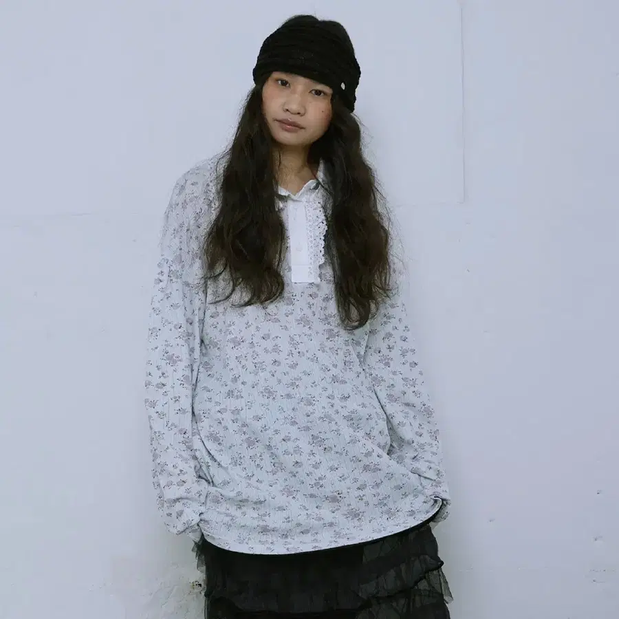 호쿠스포쿠스 Lace Collar Flower T-shirt Mint