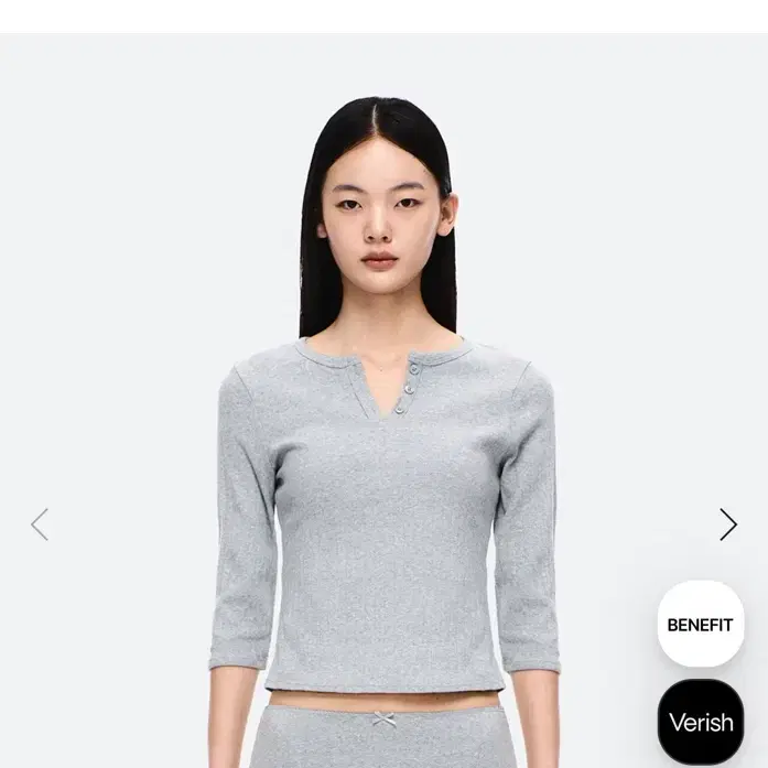베리시 코튼 헨리넥 롱슬리브 티셔츠 그레이