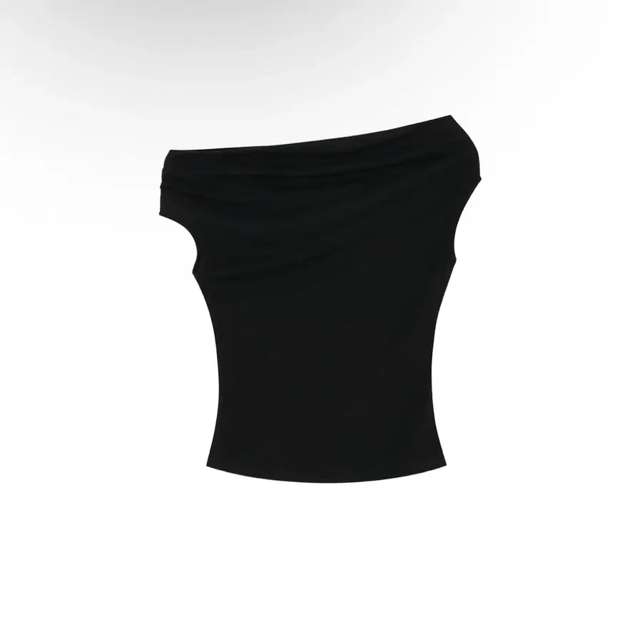 보헤미안서울 플로우 넥 드레이프 하프 티 블랙