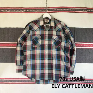 70년대 미국산 ELY CATTLEMAN 사이키델릭 체크 웨스턴 셔츠 레어