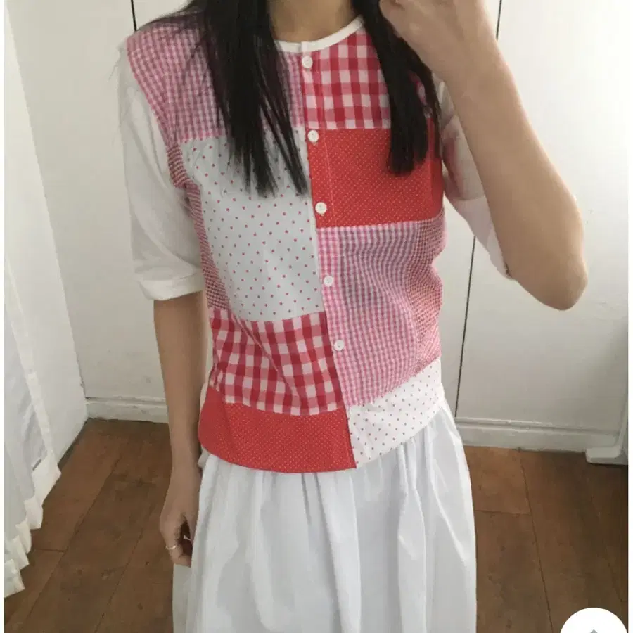 피에브레 patchwork three quarter sleeve cardigan