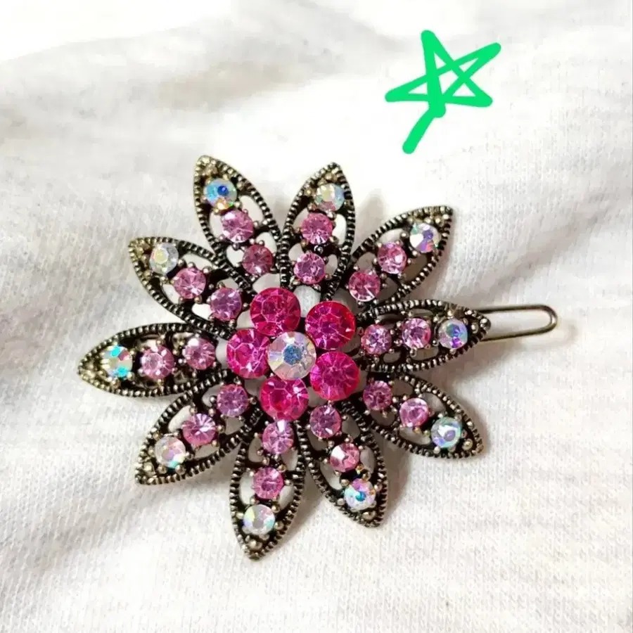 * 핑크 큐빅 앤틱 꽃 헤어핀 4.3cm H115