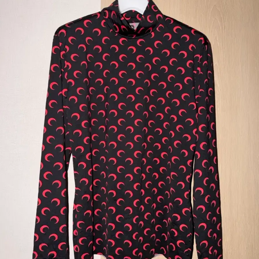 Marine Serre All-Over Moon Second Skin Turtleneck Top in Black/Red