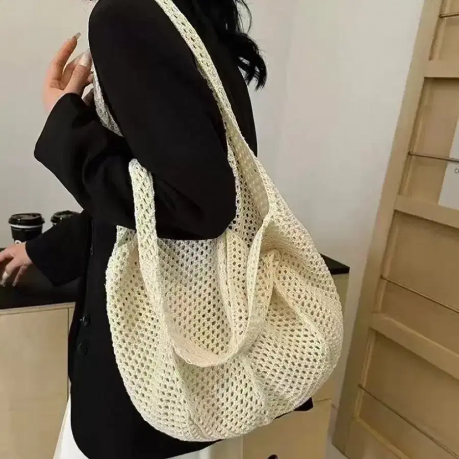 그물 토트백 아이보리