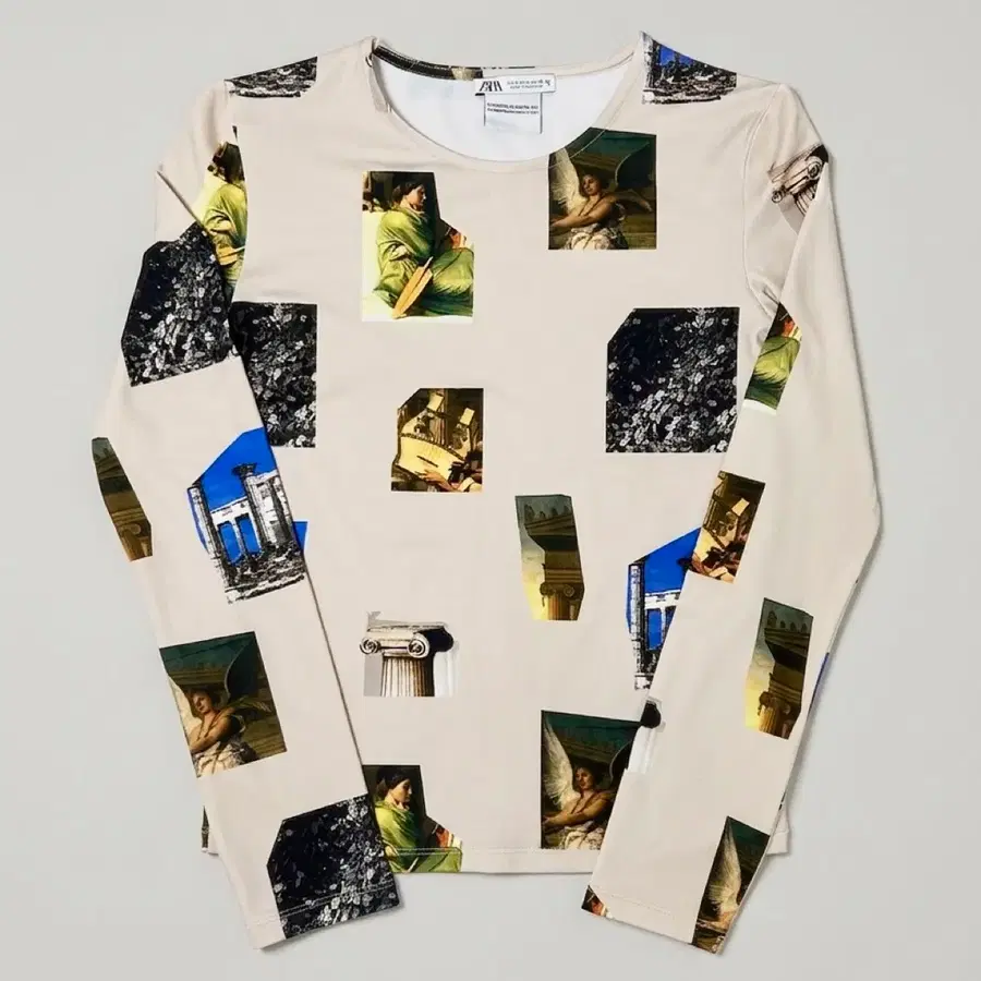 ZARA 빈티지 아트 프린트 스판 긴팔 S 1D1A-4
