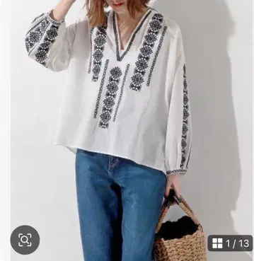 유나이티드 애로우즈 자수 풀오버 UWMF 자수 스모크