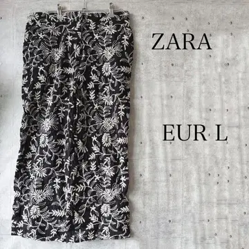 ZARA 와이드 팬츠 꽃무늬 자수 올 패턴 블랙 화이트 EUR L