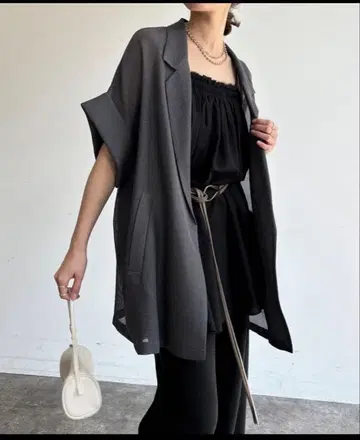 DouDou 메쉬 반팔 자켓 차콜 그레이