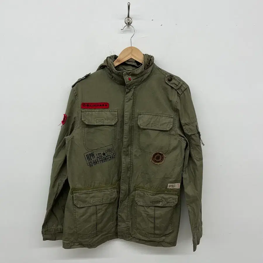 HPW LTD. 빈티지 후드 탈부착 패치 디테일 야상 자켓 카키 여성L