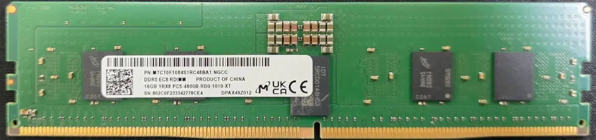 DDR5 ECC RDIMM 16GB PC5-4800B-RD0-1010-XT