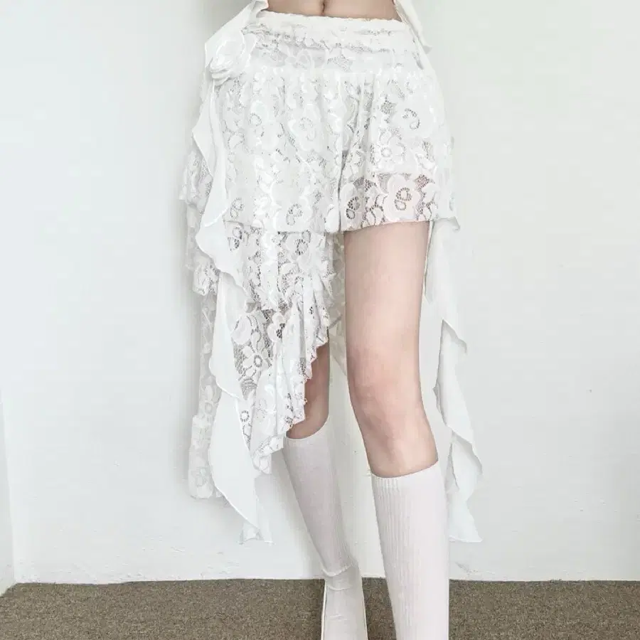 Swan corsage lace unbal long 코사지 레이스 스커트