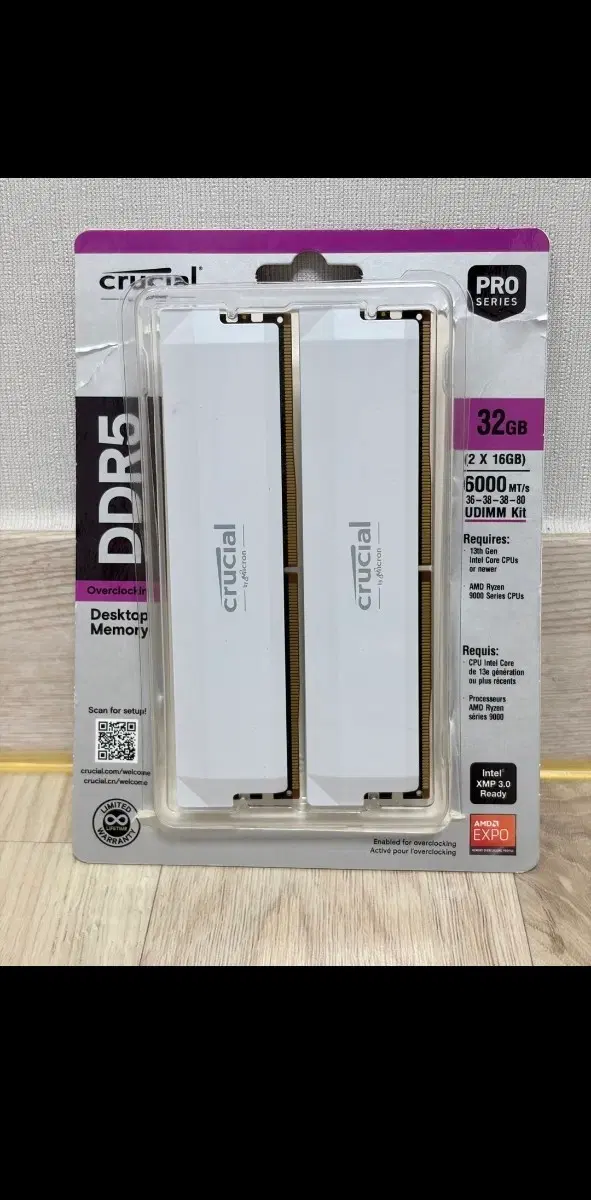 크루셜 DDR5 PRO SERIES 32GB (2x16GB) 6000MT/s 데스크탑 메모리