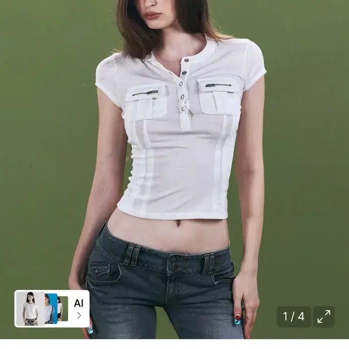 (새상품) 플리즈노팔로우 탑 Pansy Pocket Button Short Sleeve Top
