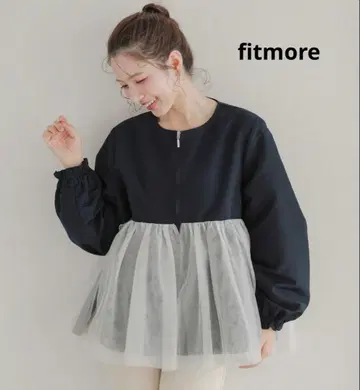 [새상품급] fitmore 튤 레이어드 페플럼 아우터 네이비
