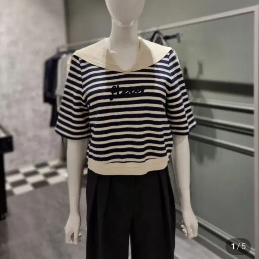 시슬리 세일러 카라 반팔 니트티