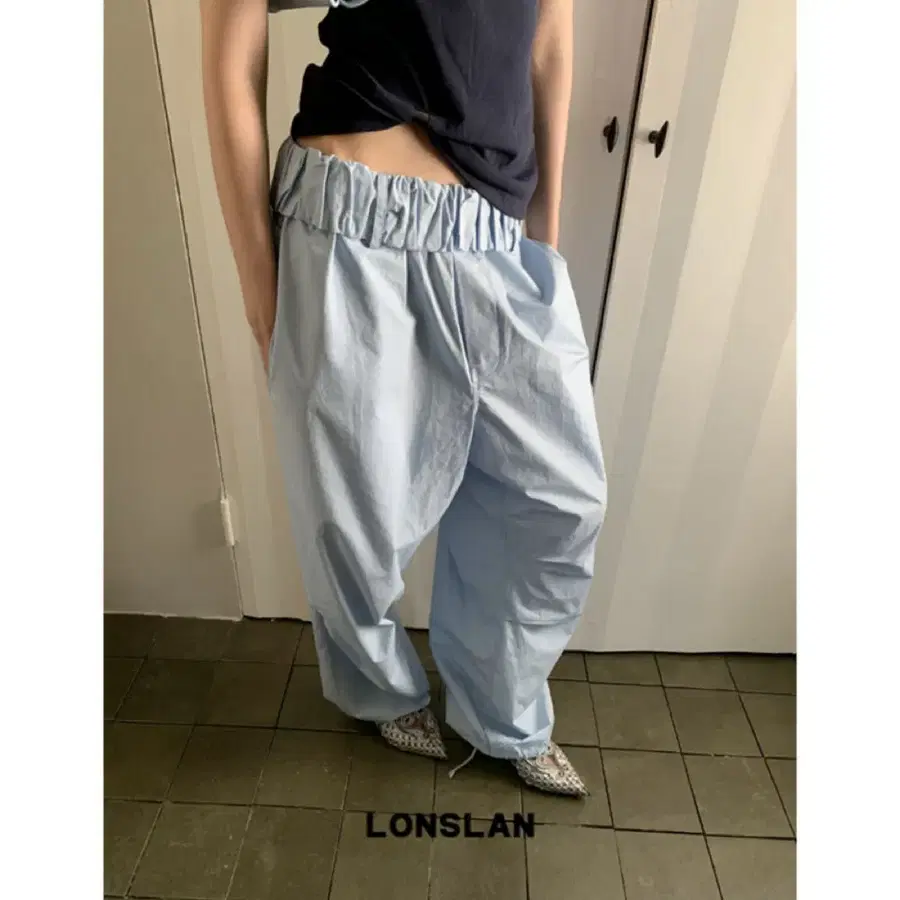 LONSLAN 론슬란 팬츠 바지 밑단 조임끈 썸머 와이드 팬츠