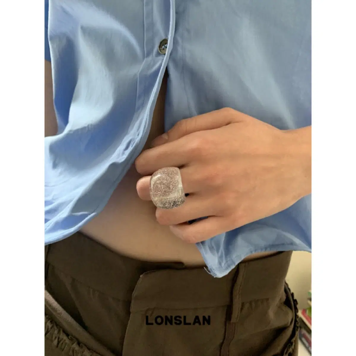 LONSLAN 론슬란 반지 타원형 글리터 아크릴 과장형 반지