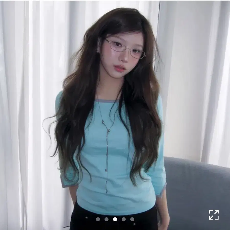 모디무드 7부 배색티셔츠 아쿠아블루