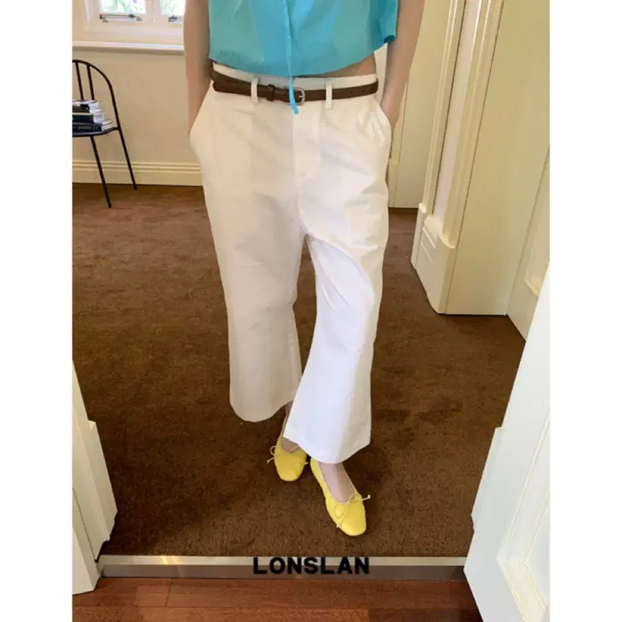 LONSLAN 론슬란 팬츠 바지 벨트 포함 플레어 크롭 팬츠