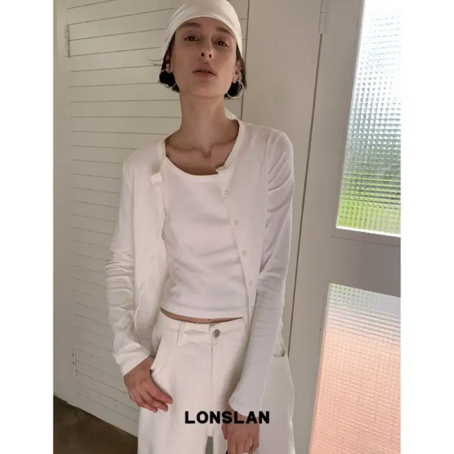 LONSLAN 론슬란 티셔츠 가디건 레이스 라운드넥 긴팔 가디건