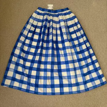 새상품 ZARA 체크 무늬 플레어 스커트 롱 기장 블루