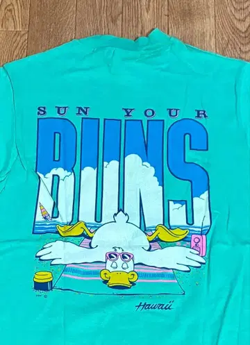 80s USA Hanes 빈티지 싱글 스티치 하와이 파랑 택