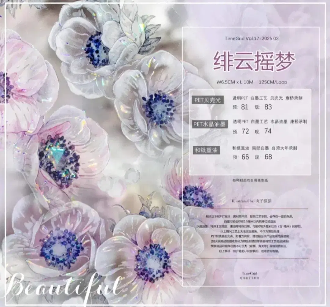 [TimeGrid 타임그리드]몽환꽃 pet 마테 마스킹테이프 소분컷