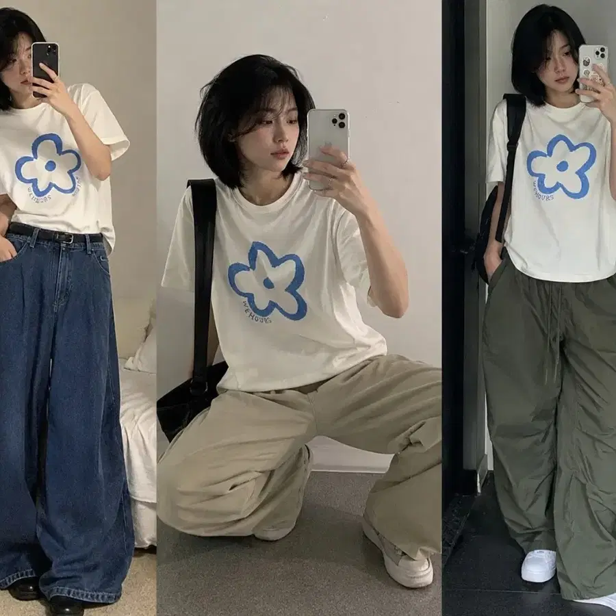 위아워스 WEHOURS [55~66] 플라워 그래픽 루즈핏 반팔 티셔츠