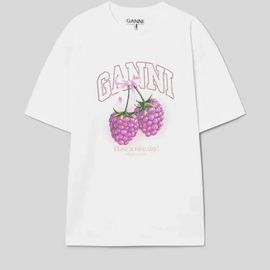 (새상품ssf샵)가니 반팔티 오버사이즈 GANNI Heavy Cotton Jersey Raspberry - White 3사이즈(L)