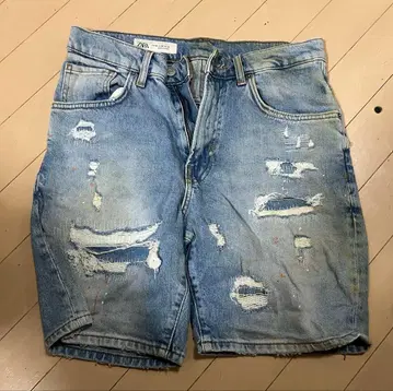 ZARA 데님 숏팬츠 데미지 가공 블루
