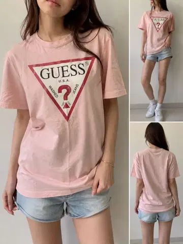 GUESS 반팔 티셔츠 핑크 로고 프린트