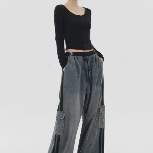 블루 여자 FREE 배색 바지 O0688