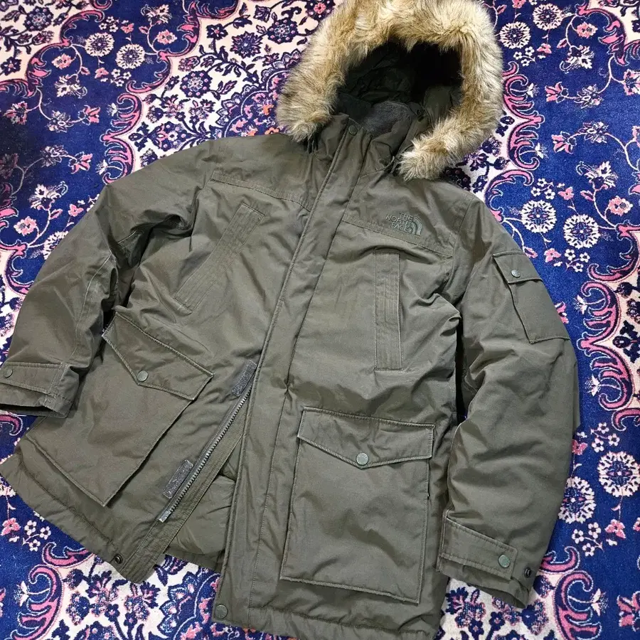 노스페이스 카키 후드퍼 덕다운 파카 패딩 XL size