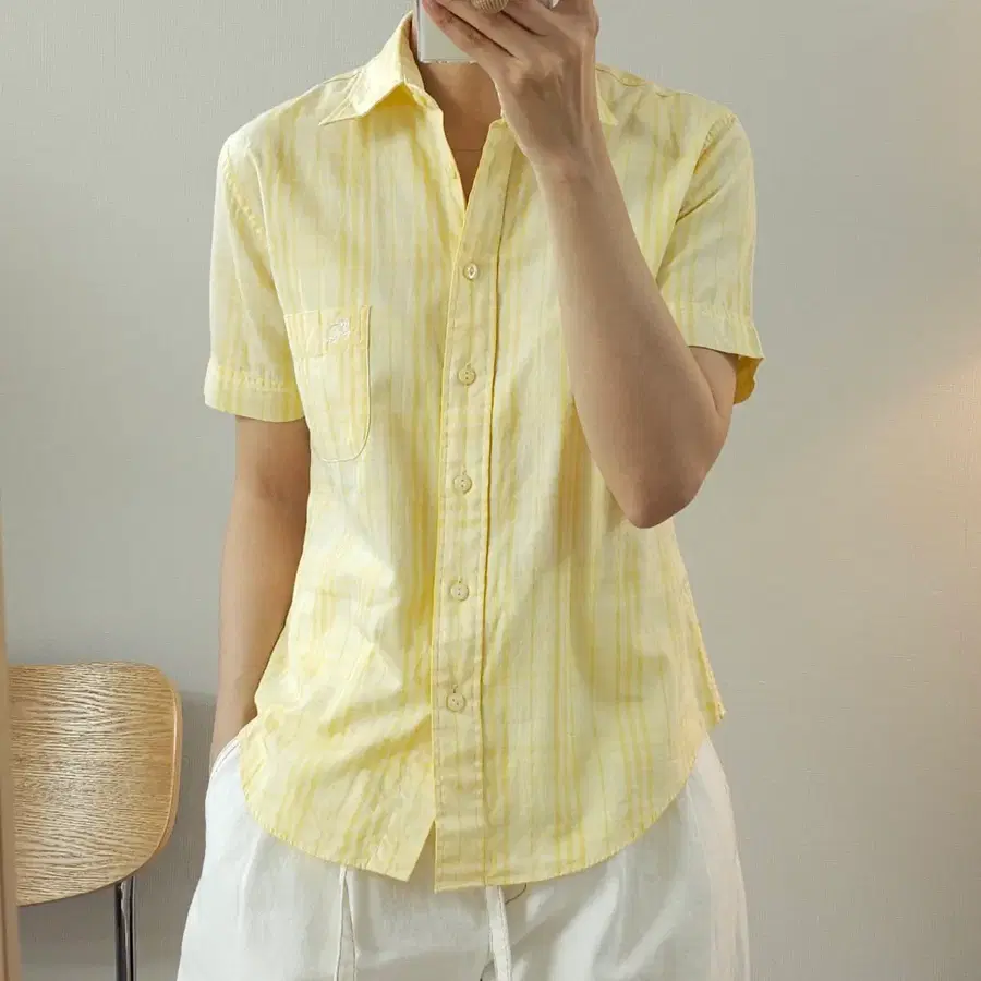(S)버버리 여성 체크 셔츠 반팔 남방 연노랑 여름 캐주얼 K5W4705