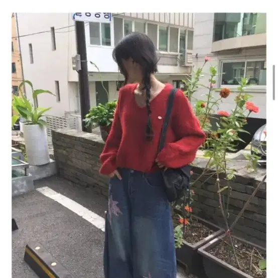 에이블리 레드 니트